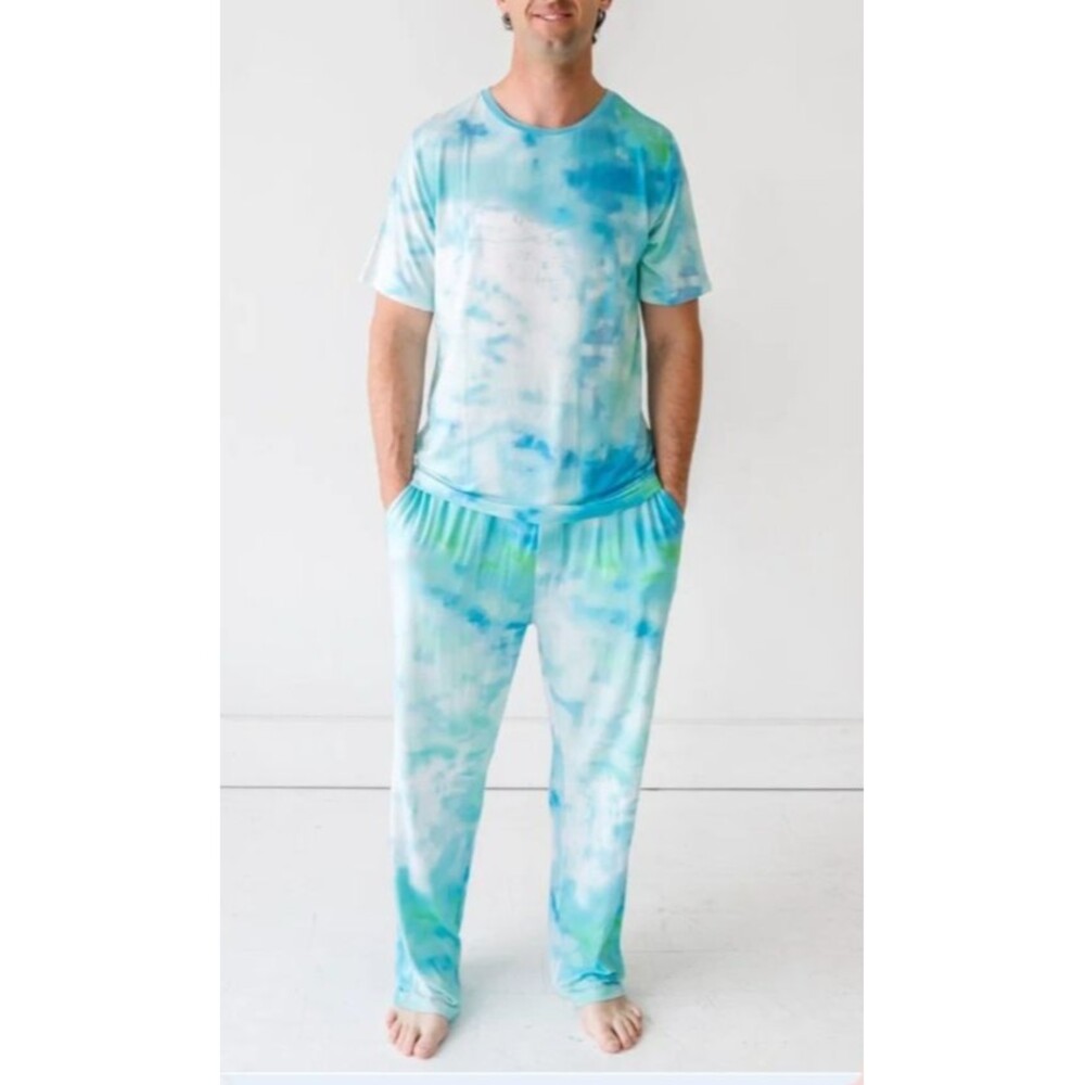 LITTLE SLEEPIES Men’s Bamboo Pajama Set Large Tidepool Watercolor Print